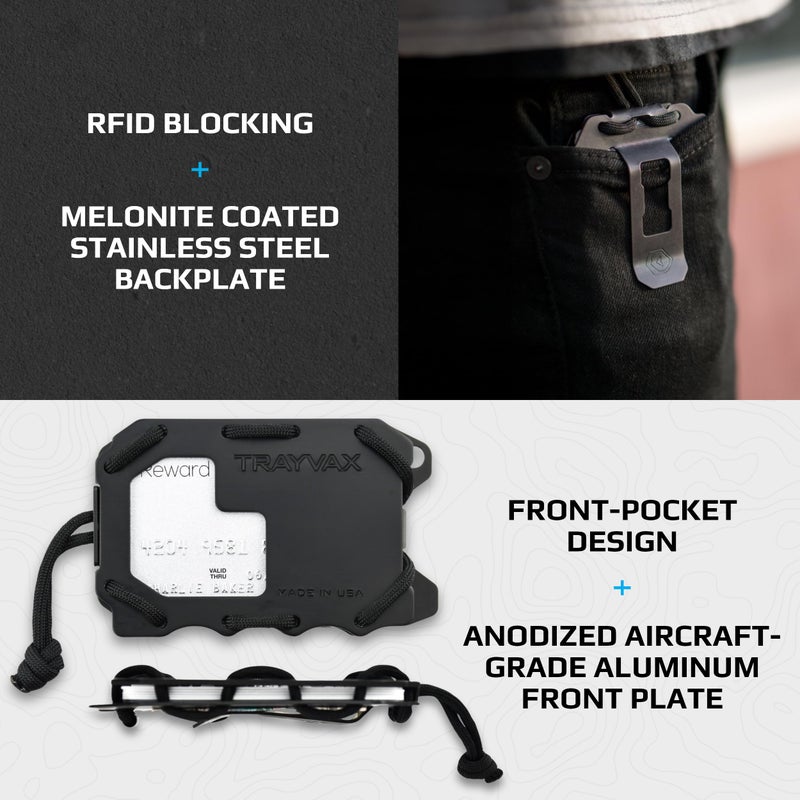 Trayvax Original 2.0 Wallet, RFID Front Pocket Tactical Metal Credit Card Holder with Money Clip, Slim Minimalist Wallet for Men and Women, Black - Image 4
